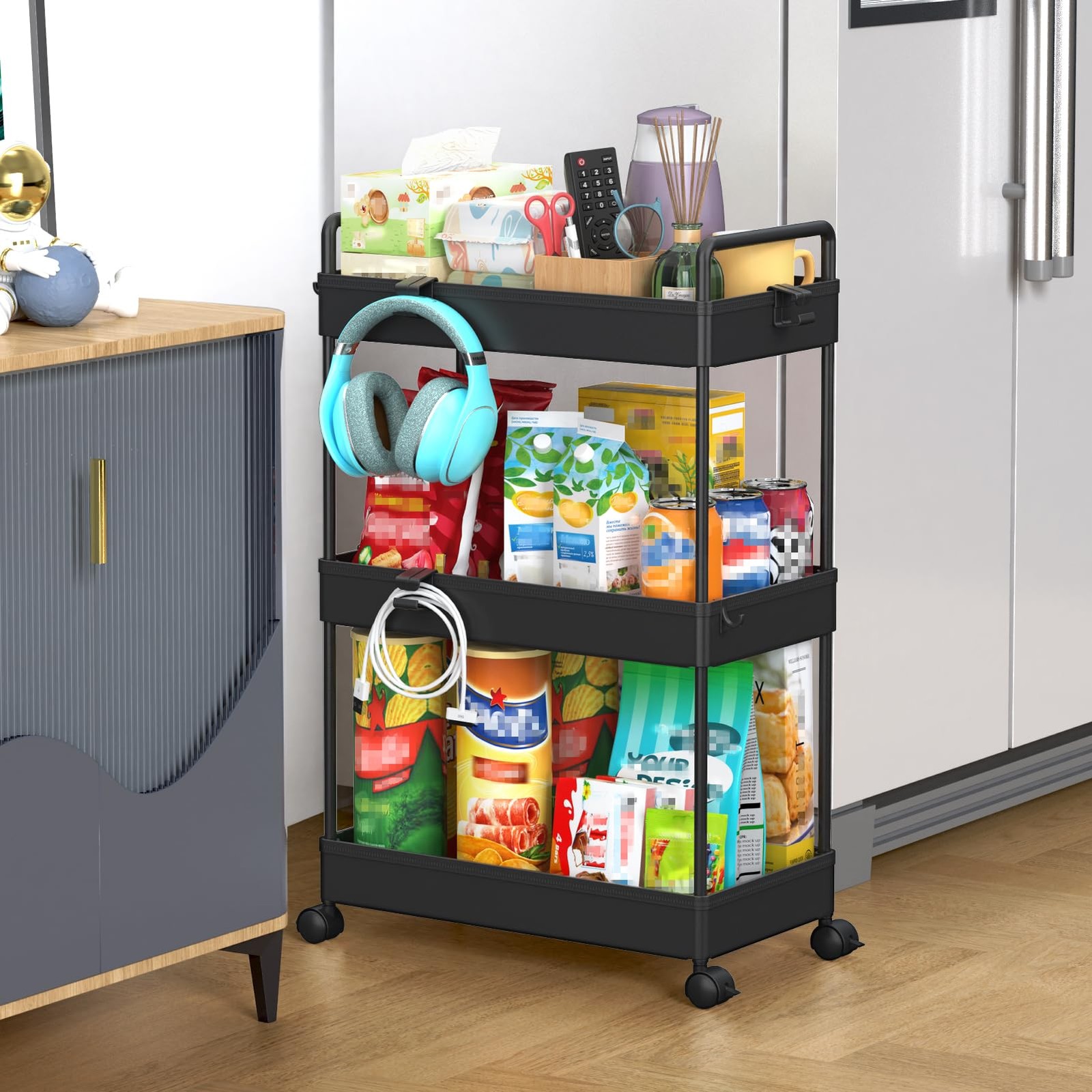 3 Tier Rolling Storage Cart with Wheels Slim Craft Nail Makeup Snack Art Baby...