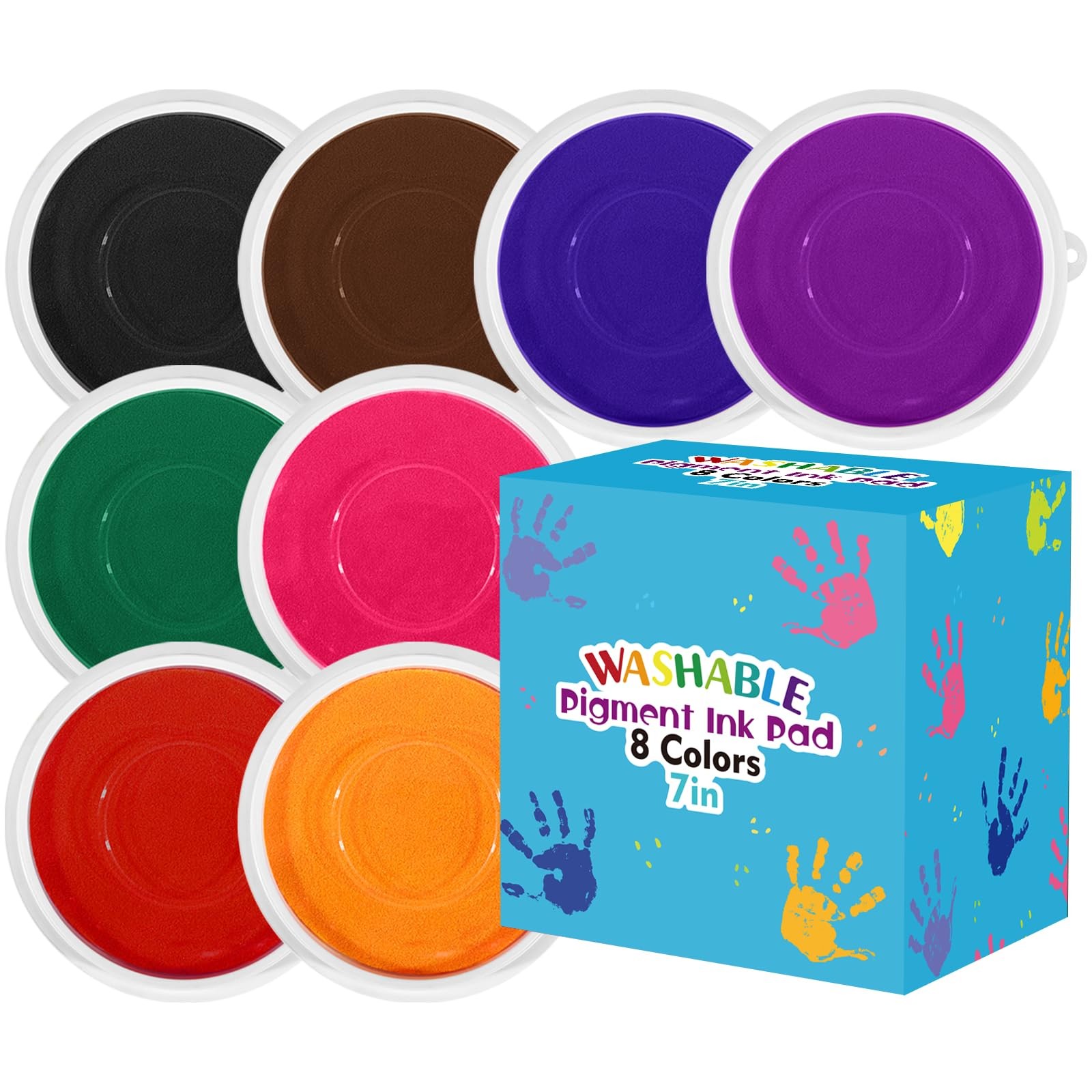 7 Inch Large Ink Pad for Kids Washable | Stamp Pads 8 Colors