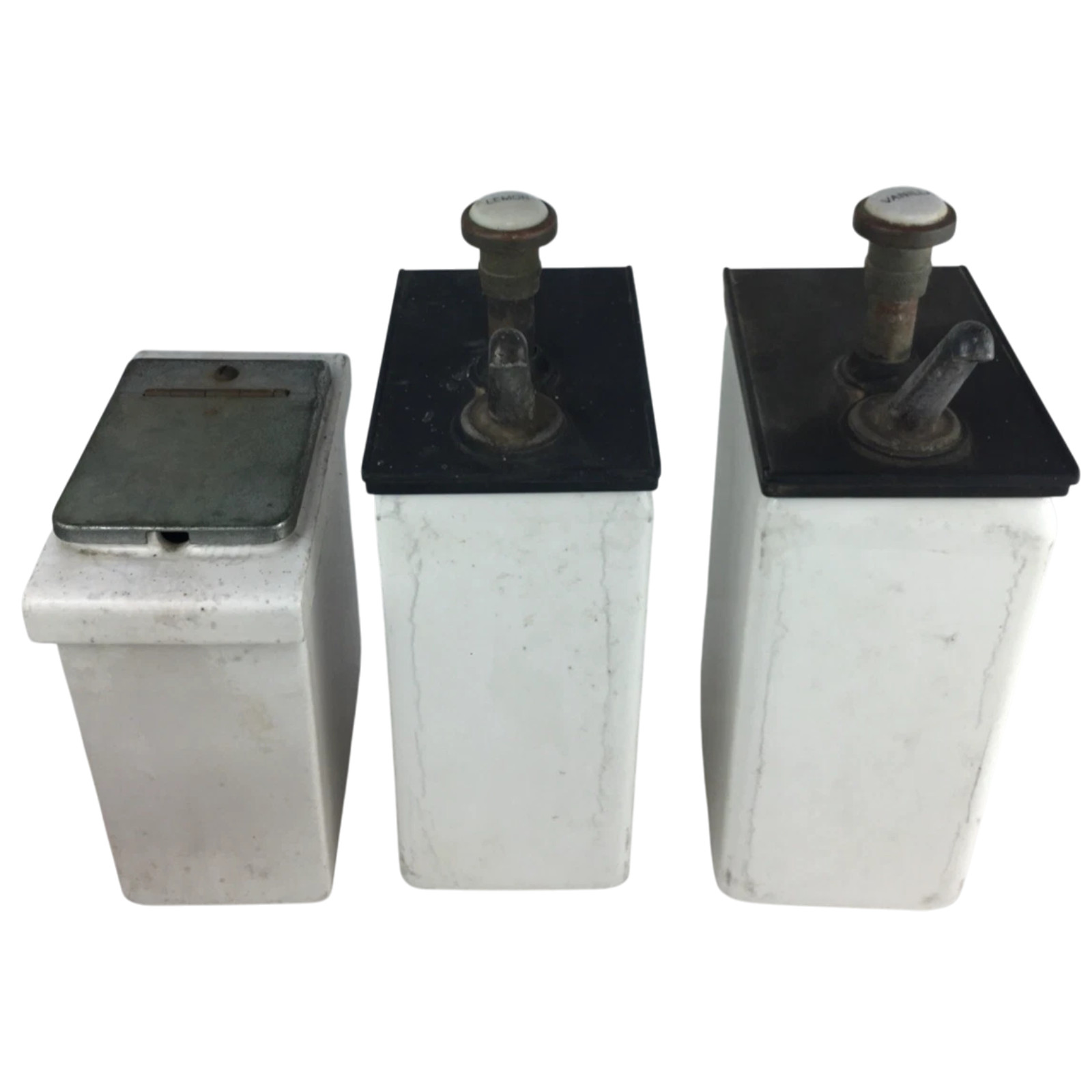 Vintage / Antique Porcelain Ice Cream Soda Fountain Topping Dispenser Lot RARE