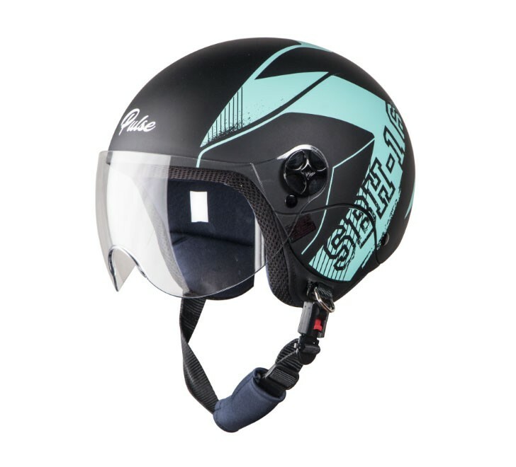 SBH-16 Pulse Beat Matt Black+Light Blue Open Face Clear Visor S Size 540MM ECs