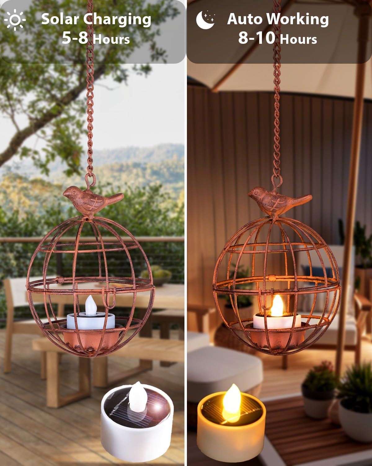 4 Pack Solar Hanging Lantern Lights Outdoor Birdcage Patio Decor