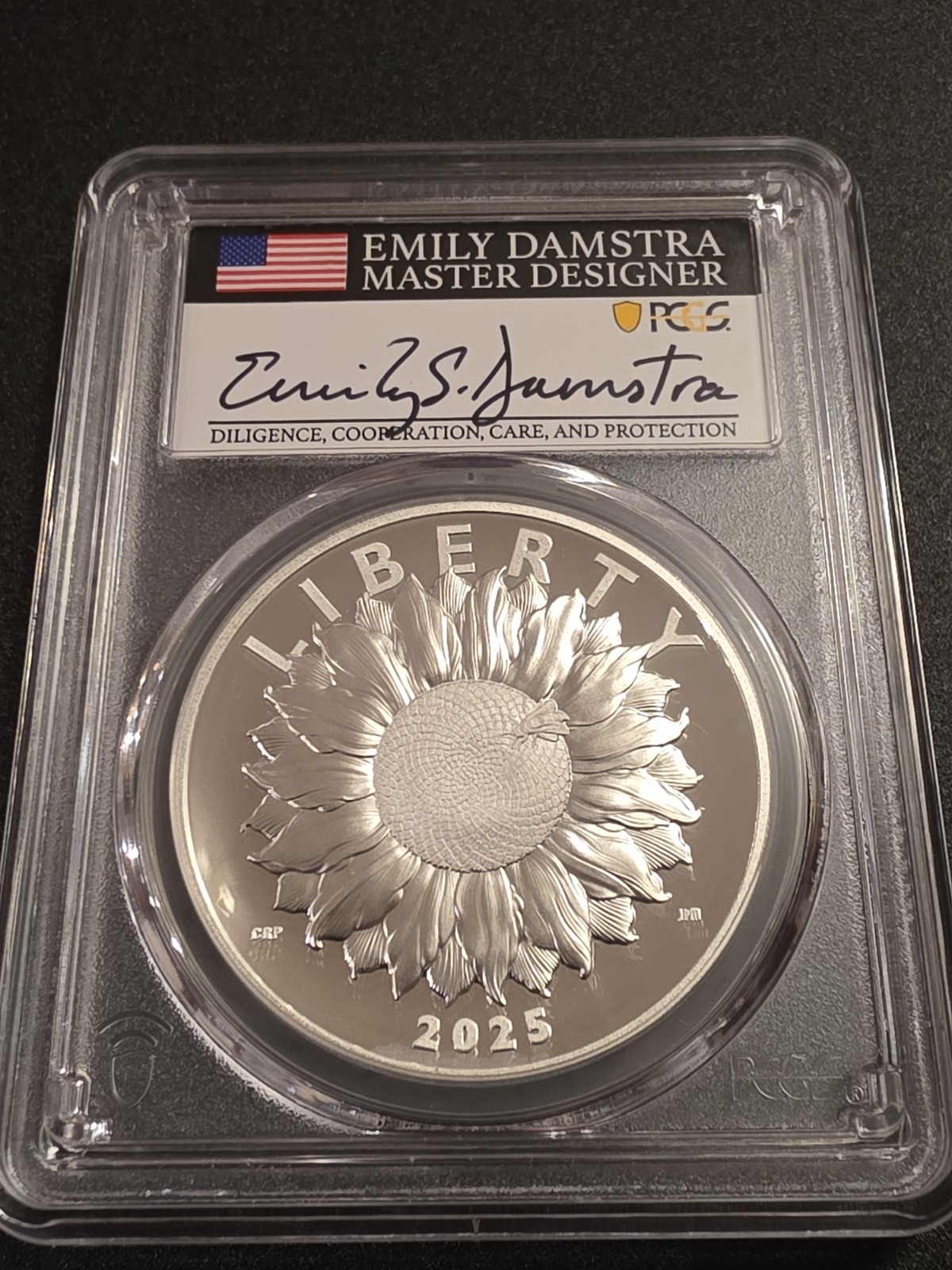 2025 P LIBERTY PROOF SILVER MEDAL PCGS PR70 DCAM ADVANCED RELEASE DAMSTRA SIGNED