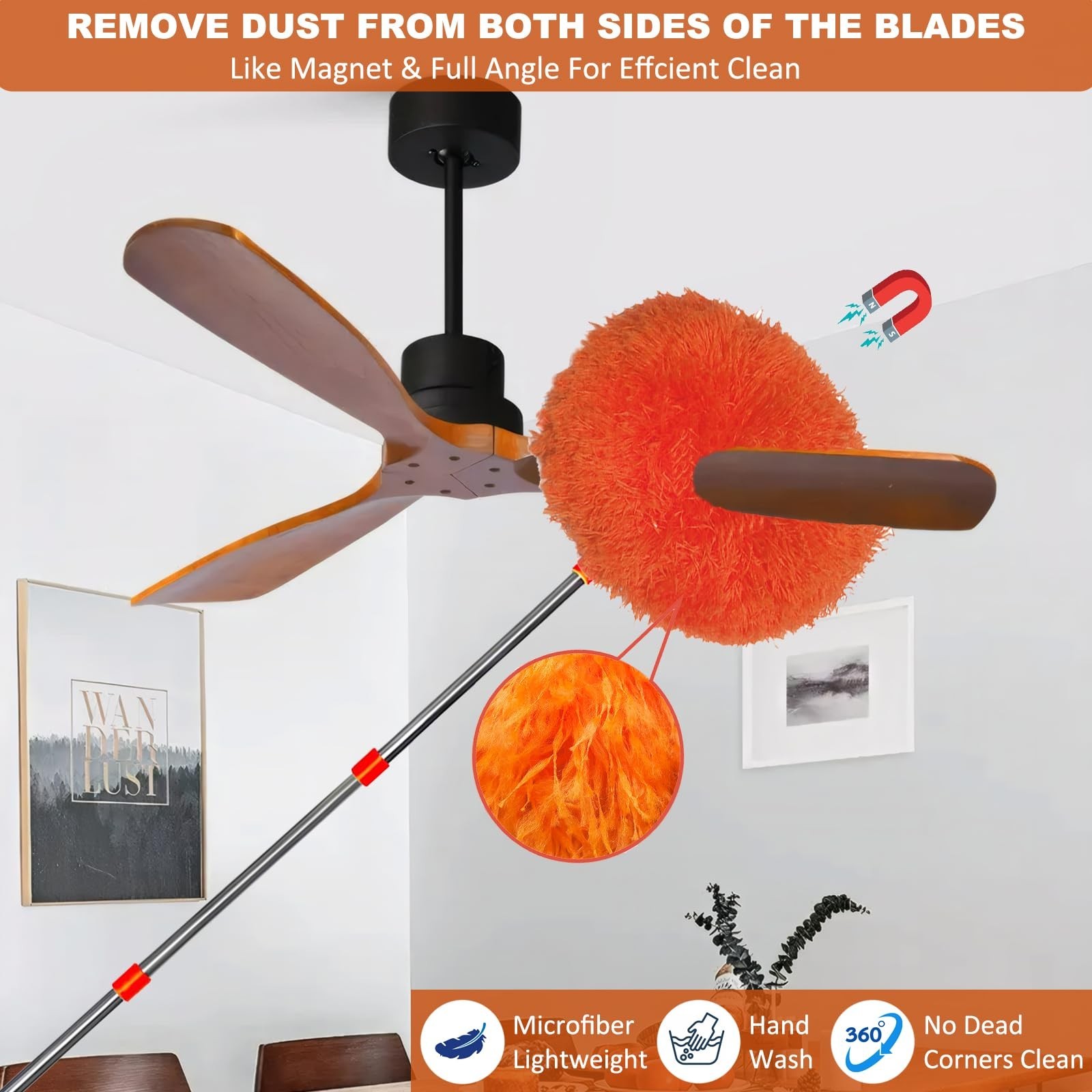 20 Ft+ High Reach Cleaning Tool Kit - Microfiber Feather Ceiling Fan Duster &...