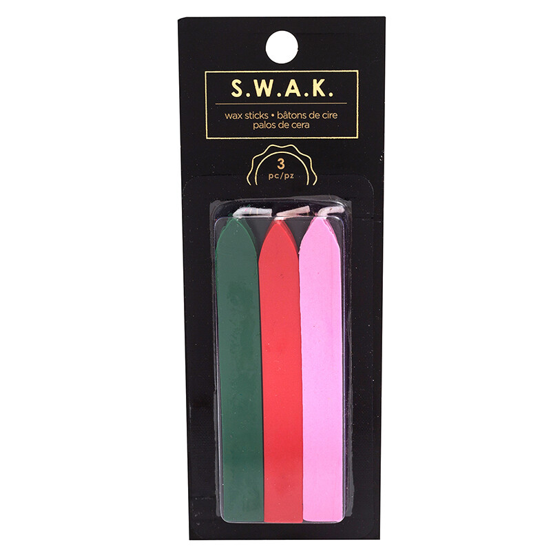 American Crafts S.W.A.K. Wax Sticks - GREEN, RED, PINK - 3 pcs