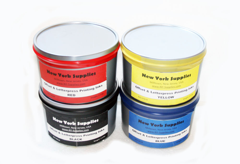 Assorted Offset & Letterpress Printing Inks - Black Blue Red Yellow 2.5 lbs each