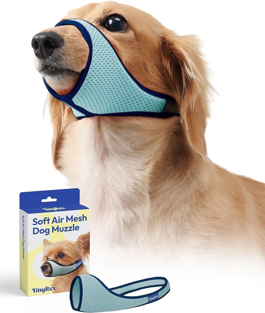 Small Dog Muzzle Grey Blue – Soft Breathable Mesh Adjustable, 4.3” x 0.8”