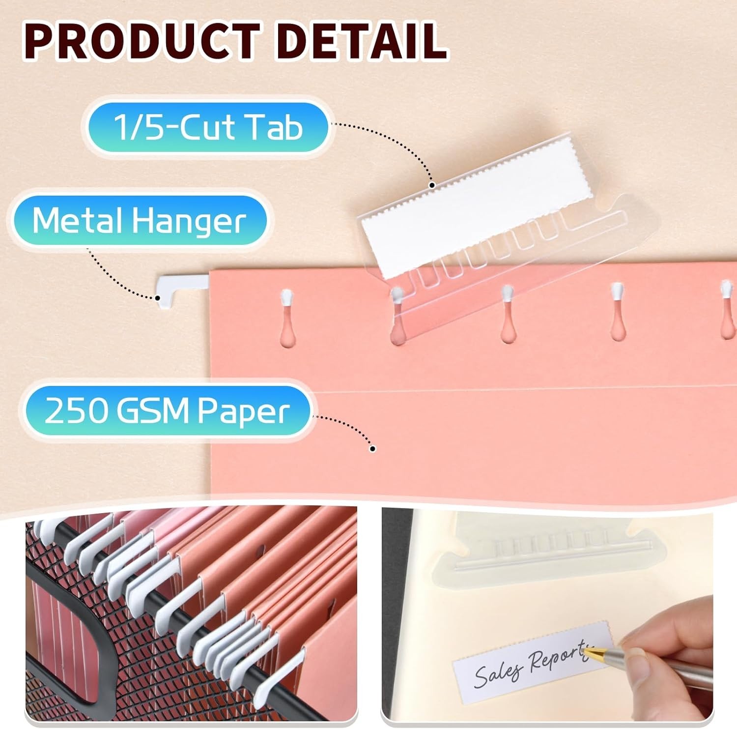 25-Pack Pastel Hanging File Folders with Labels for Effortless Organization