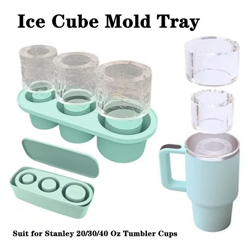 Ice Cube Tray for 20-40oz Tumbler Silicone Hollow Cylinder Ice Mold w/Lid & Bin