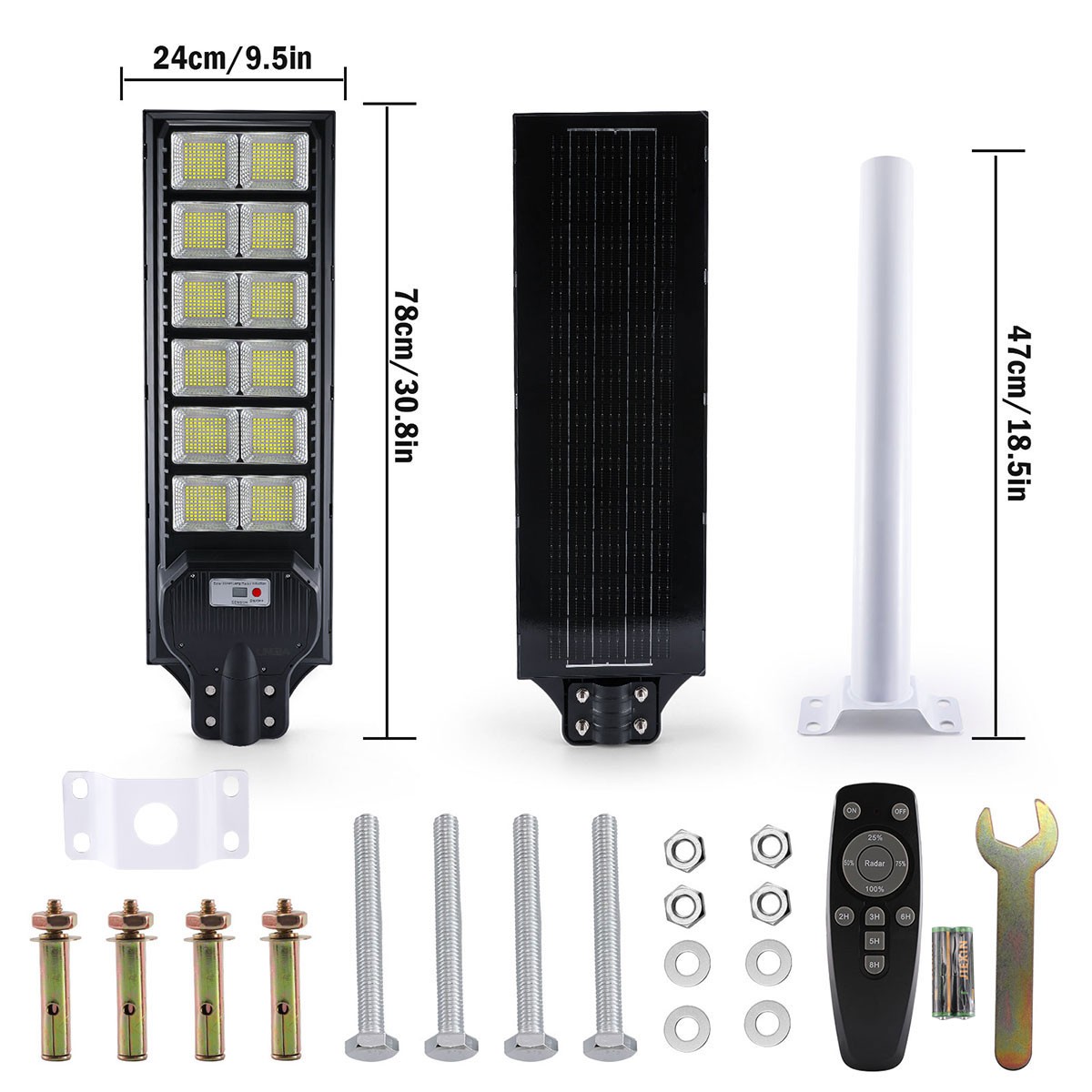6500W Commercial Solar Street Light Dusk-to-Dawn 1200 LED Super Bright Lamp+Pole