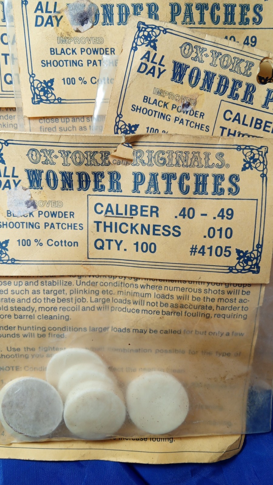 Ox-Yoke Originals Black Powder Shooting Patches.40-.49 Cal #4105 Lot Of 4 New