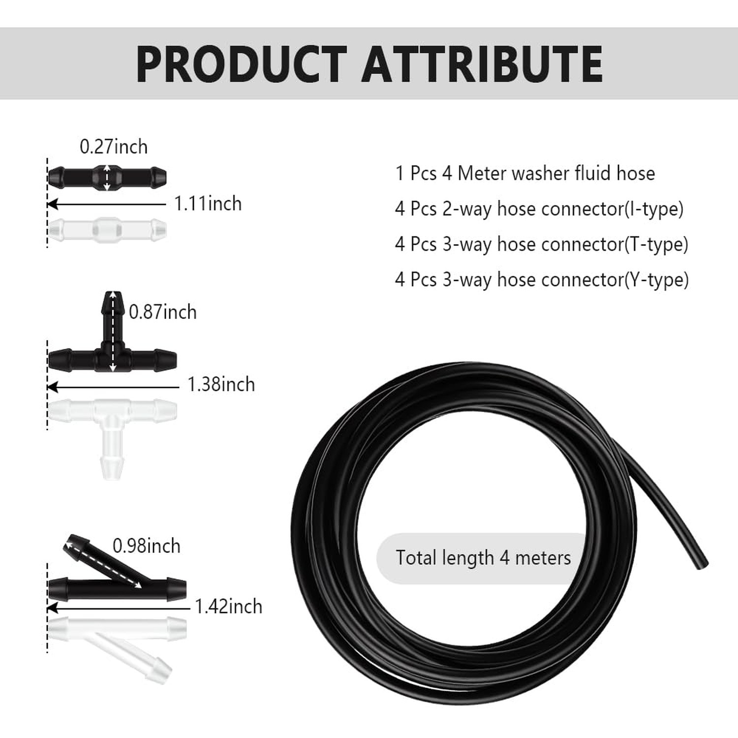 Windshield Washer Hose Kit Includes 13.12Ft Windshield Wiper Hose+12 Connecto...