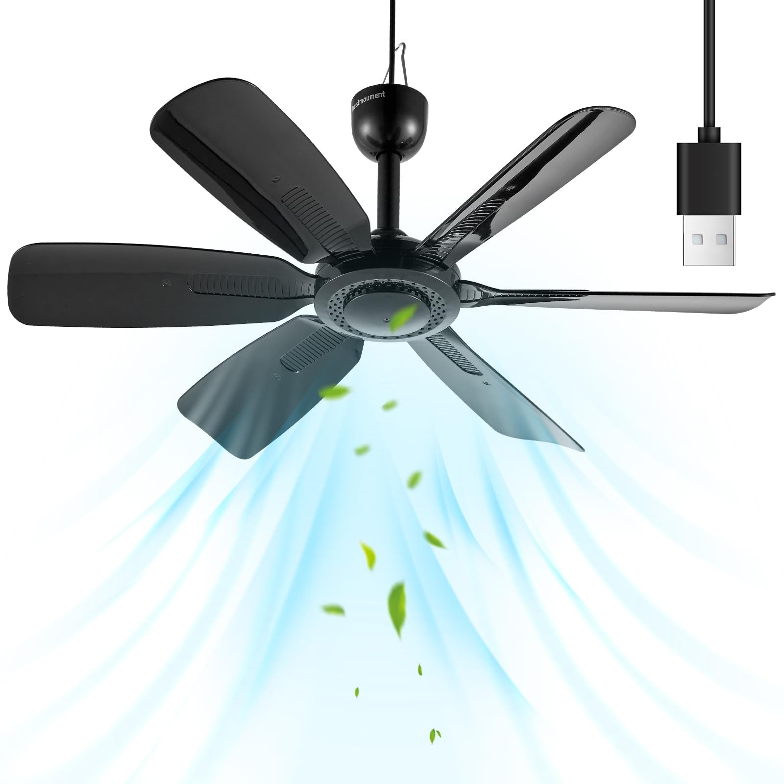 bestmoument 17.7" Inch Small Portable Ceiling Fan, USB Plug In, mini, black
