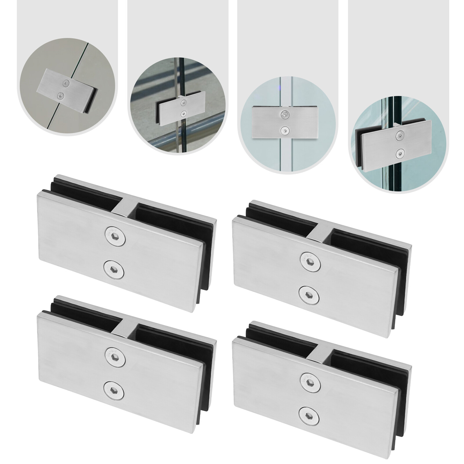 180 Degree Stainless Steel Glass Clamp, 4pcs Clamp Bracket for 8-12mm Thickness