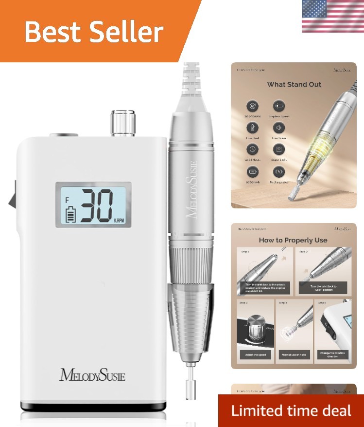 SC320H Rechargeable Nail Drill - 30000RPM E-File with LCD Display for Perfect...