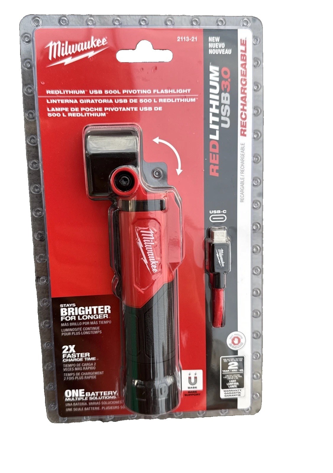 Milwaukee 2113-21 REDLITHIUM USB Rechargeable Pivoting LED Flashlight