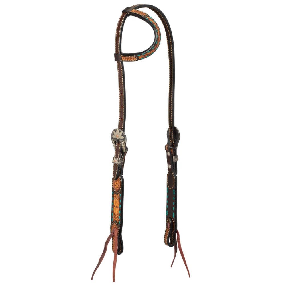 45008-01-01 Weaver Leather Turquoise Cross 1 Ear Headstall Floral Buckstitch