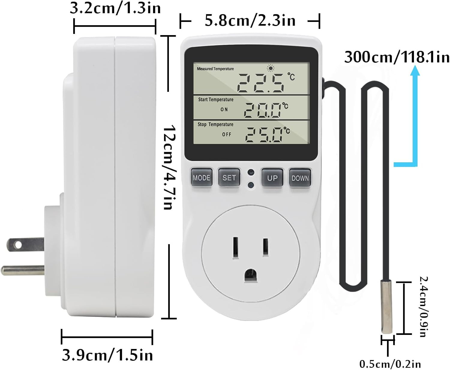 KETOTEK Digital Thermostat Outlet Plug Temperature Controller Outlet Socket 120V