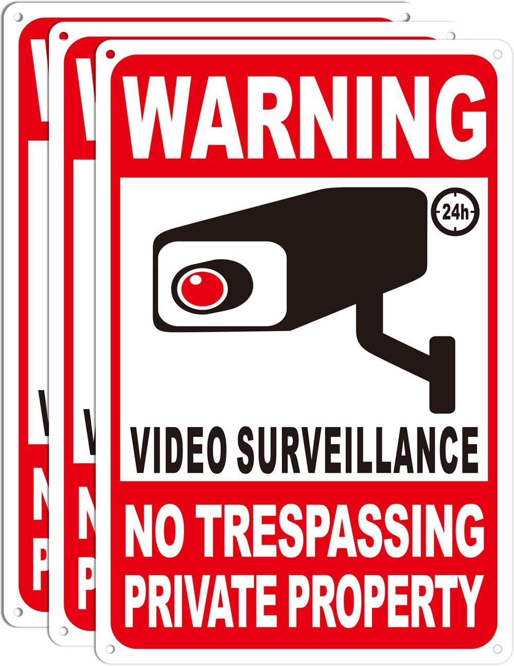 3-Pack Private Property No Trespassing Signs, 12"x8" Outdoor Video Surveillance