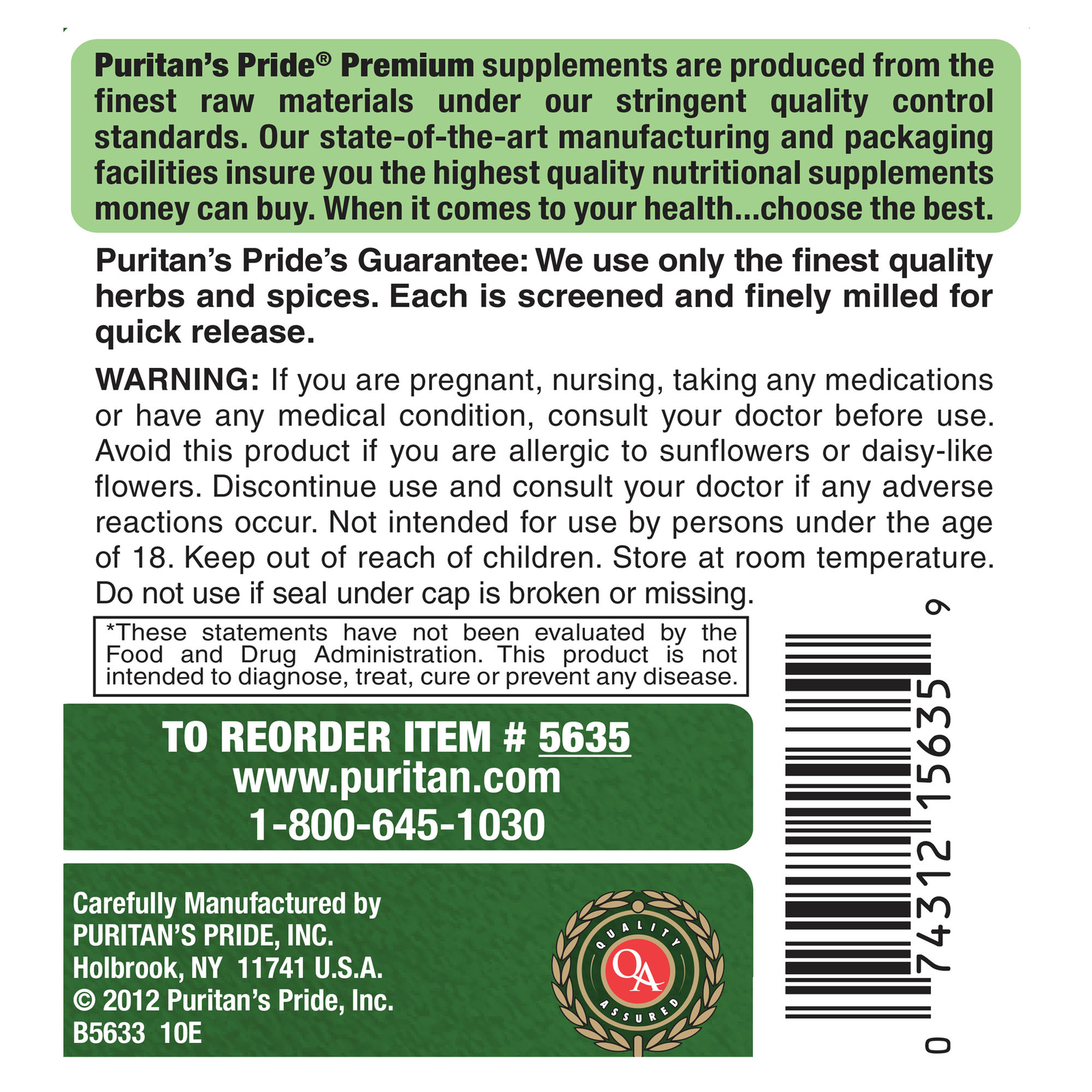 Puritan's Pride Echinacea 400 mg - 200 Capsules