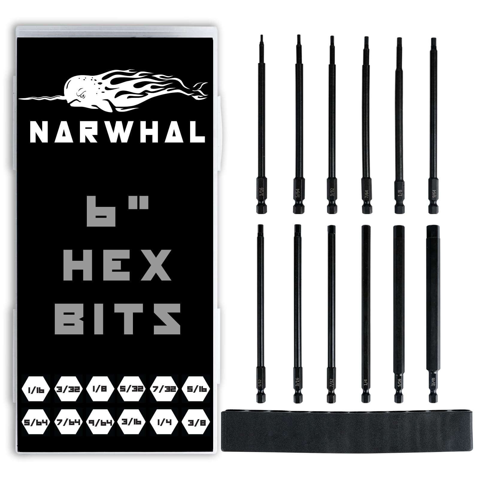 6" Long Allen Hex Bit Set (12 Pack of Drill Bits with Case) 6 Inch Allen Key ...