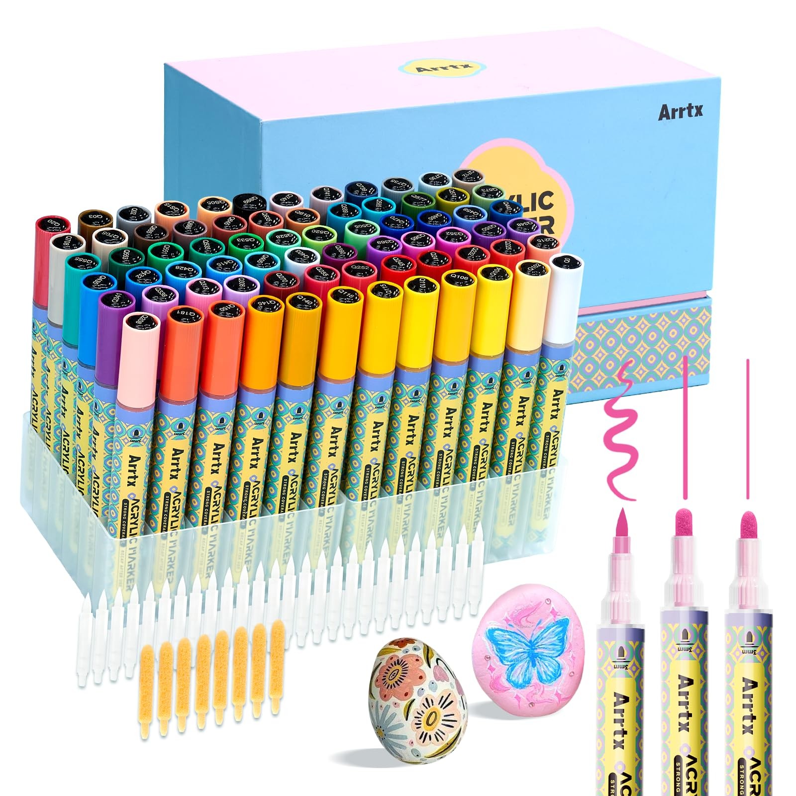 72 Colors Acrylic Paint Pens, 3mm Medium Tip Paint Markers Paint Pens, Non To...