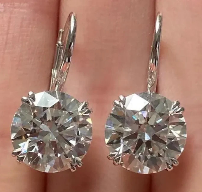 6Ct Round-Cut Lab Grown Diamond Solitaire Dangle Drop  Earring 14K White Gold