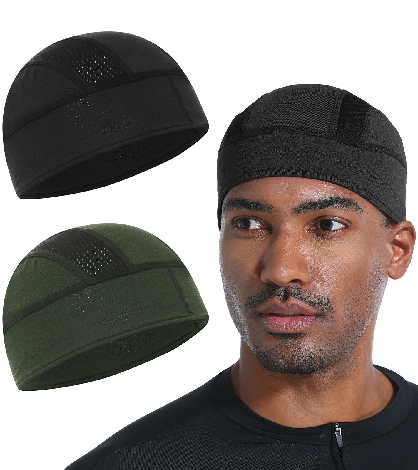 2 Pieces Skull Caps Helmet Liner for Men Women Cooling One Size, Black+green