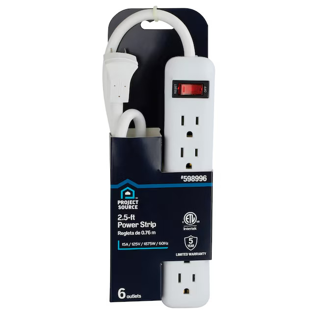 Project Source 2-1/2-ft 6 -Outlet Indoor White Power Strip