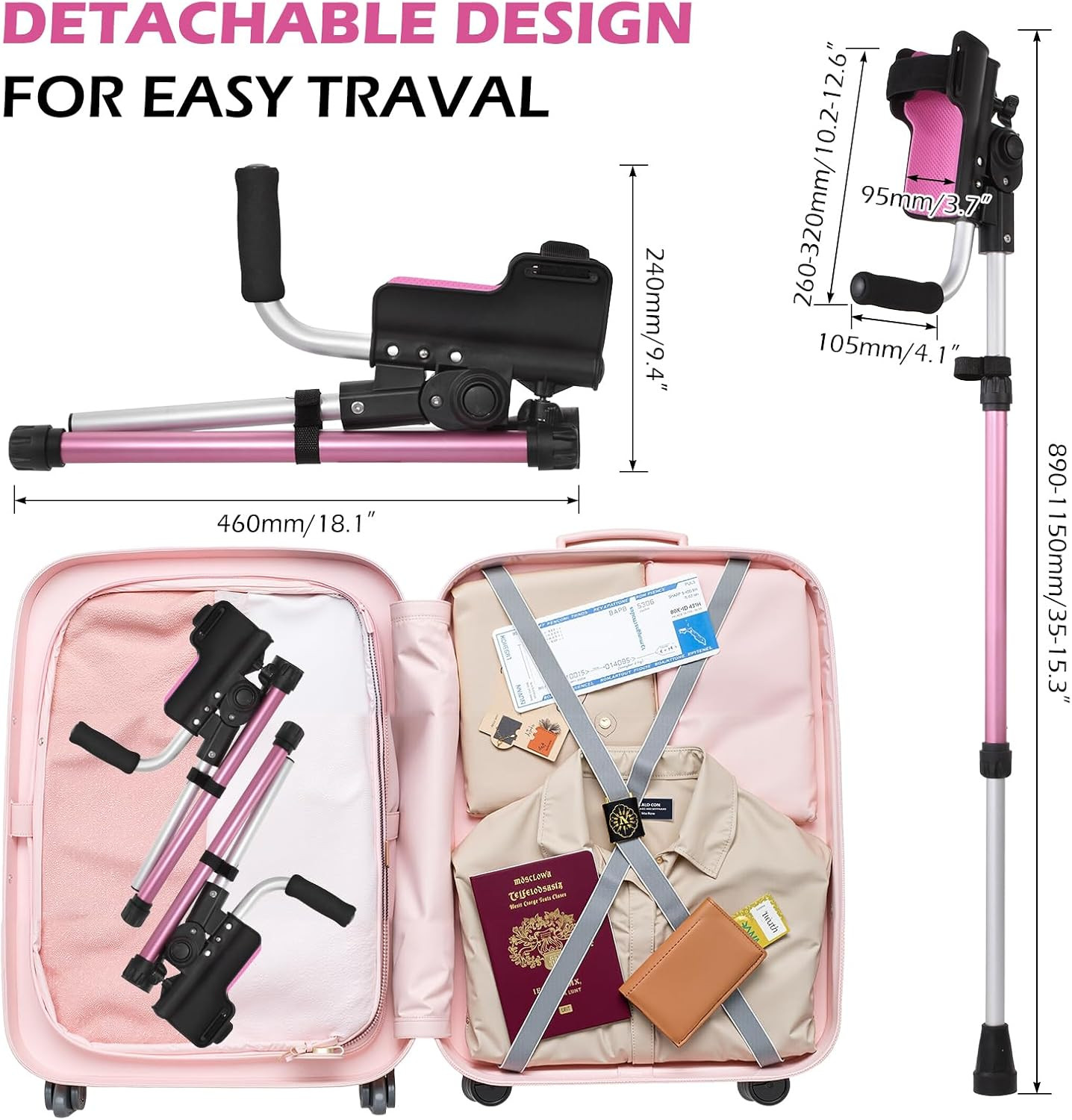 Ergonomic Forearm Crutches for Adults - 3 Adjustable Angles Folding Forearm Crut