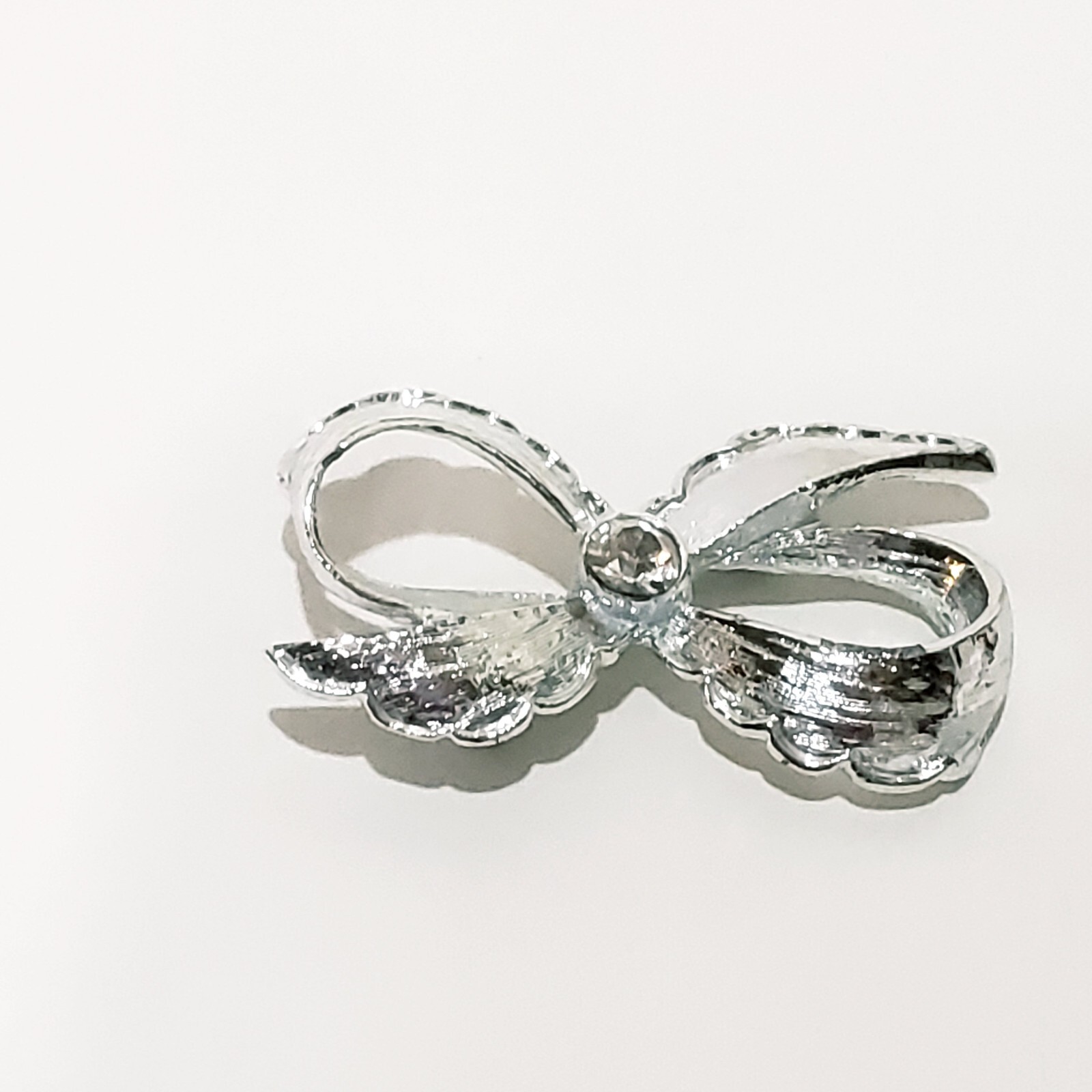 Bow Silver Tone Rhinestone Metal Brooch Pin 2" Gerry's