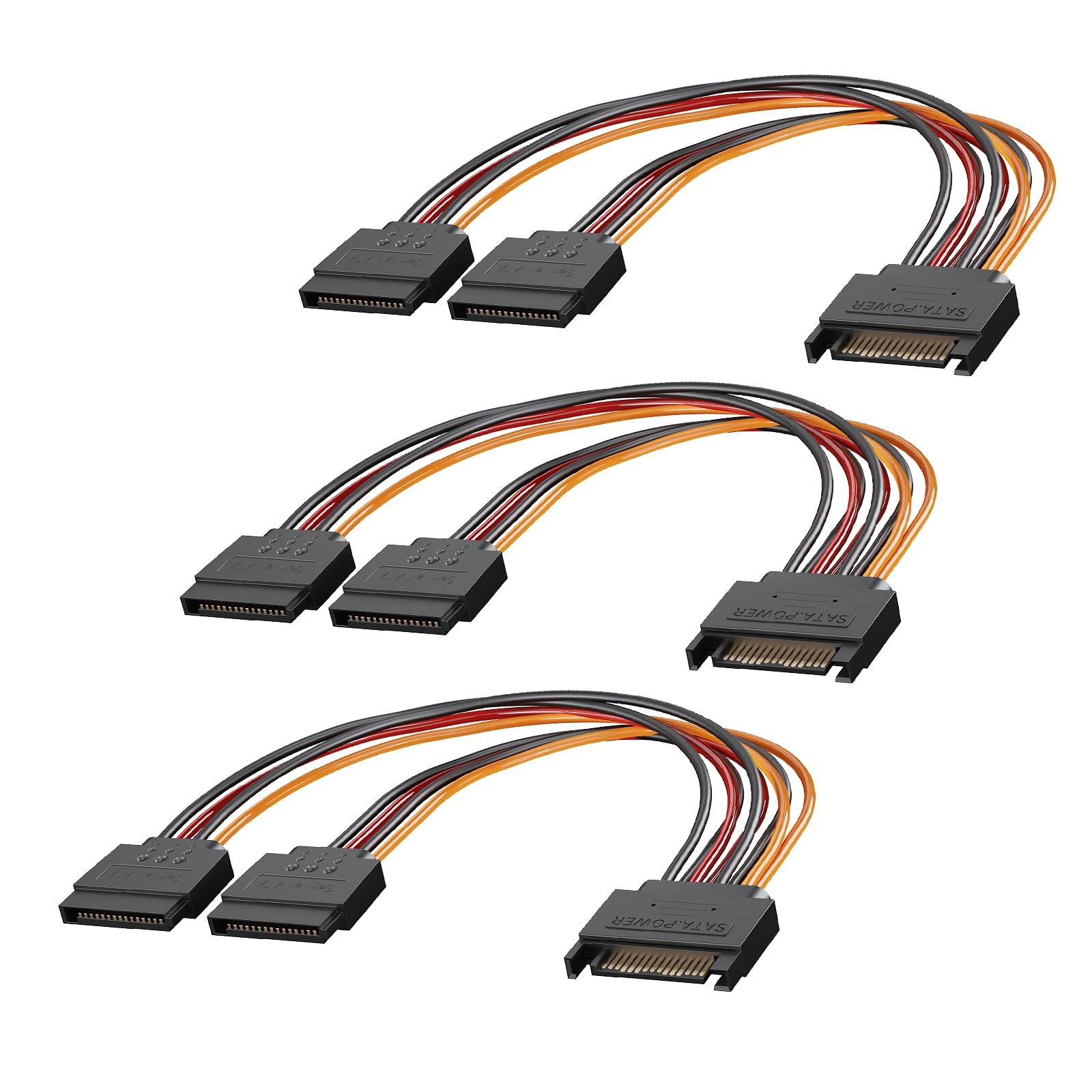 Mbiydeg 3-Pack 15 Pin SATA Power Splitter Cable, 8 Inch Sata Male to 8 inches