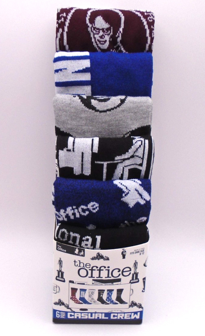 NEW MEN'S "THE OFFICE TV SERIES SHOW 6 PAIR CASUAL CREW SOCKS" DEFECTS READ!