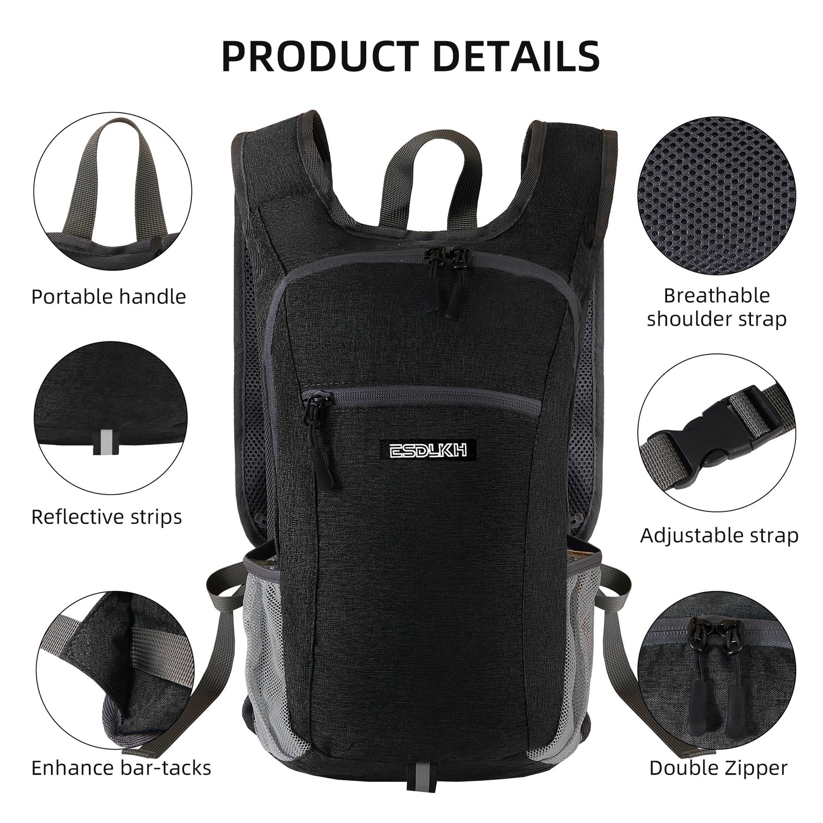 Small Hiking Backpack with Detachable Front Holder, Foldable Packable Back pa...