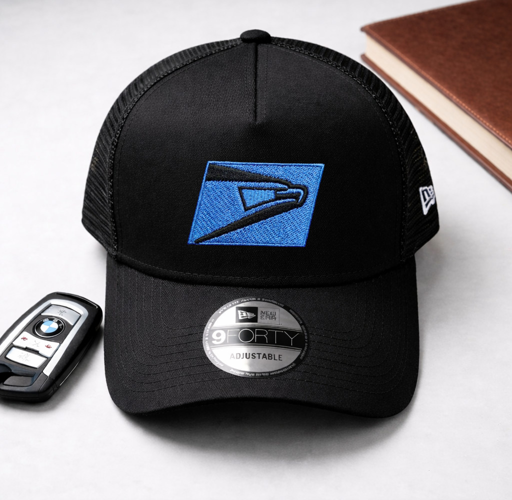 USPS Blue Logo Embroidered 9FORTY Trucker Hat Mesh Adjustable Postal Cap