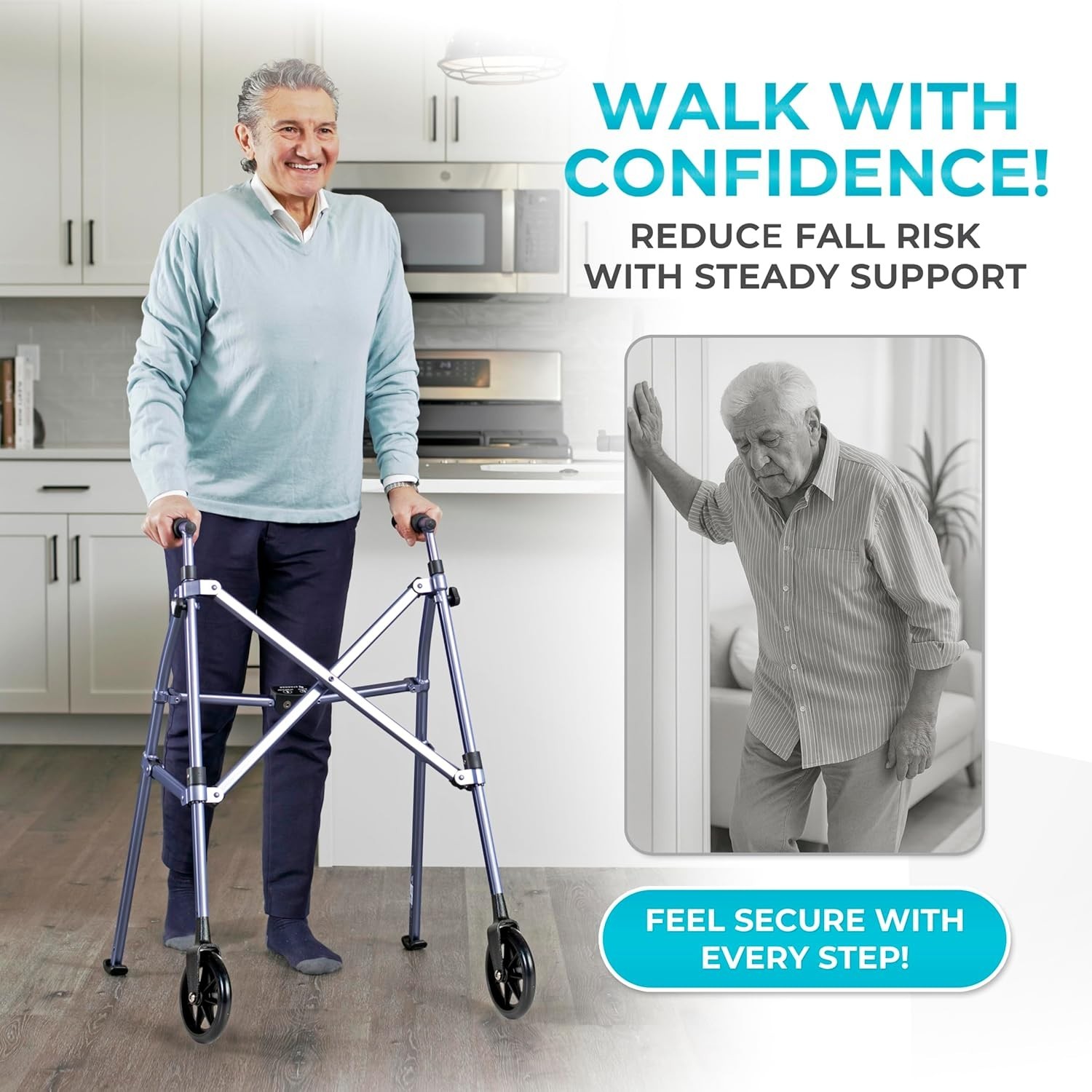 Space Saver Walker, Lightweight Folding Rolling Mobility Aid for Seniors & Ad...
