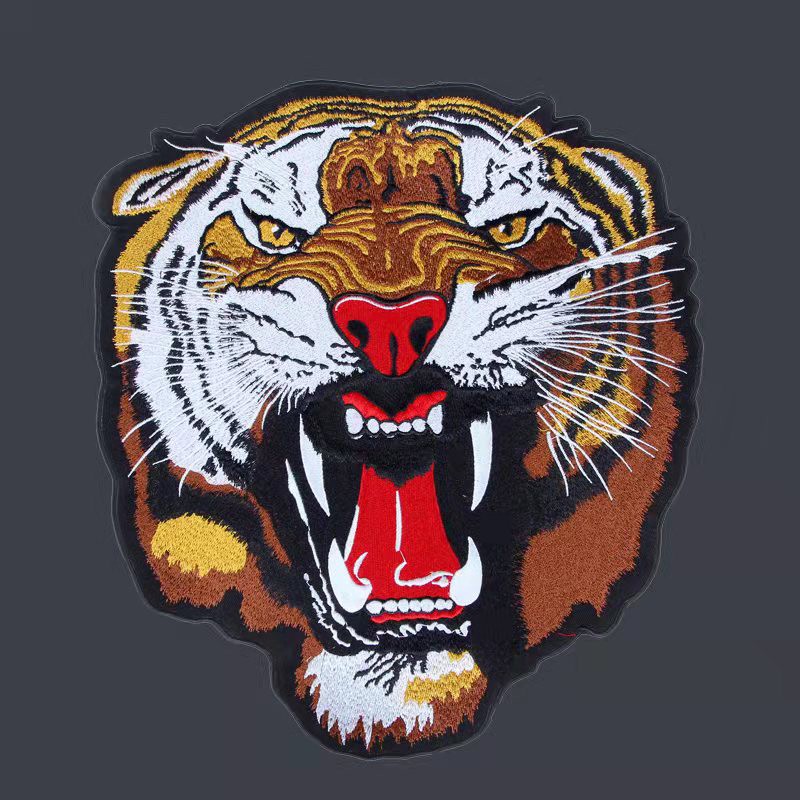 12 Inches Large Full Embroidery Patches For Jacket Back Tiger Head Motorcycle