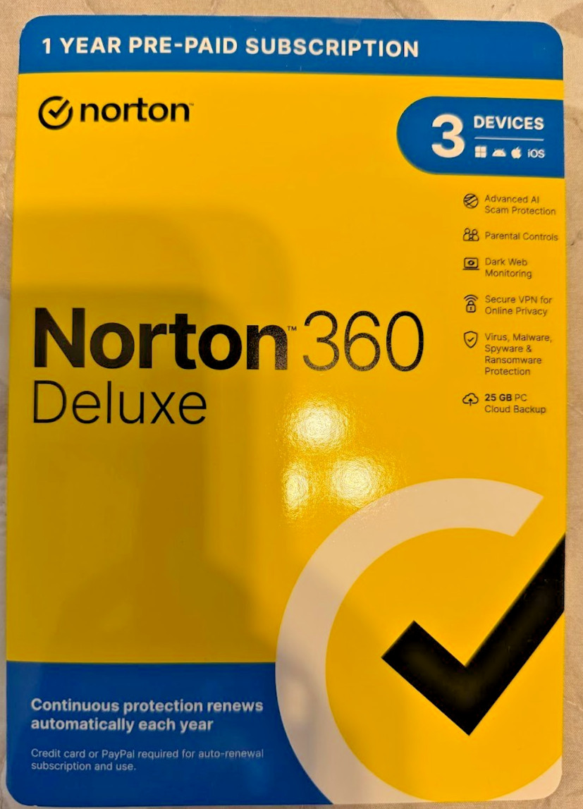 Norton 360 Deluxe 3 Devices 1 Year Free Shipping