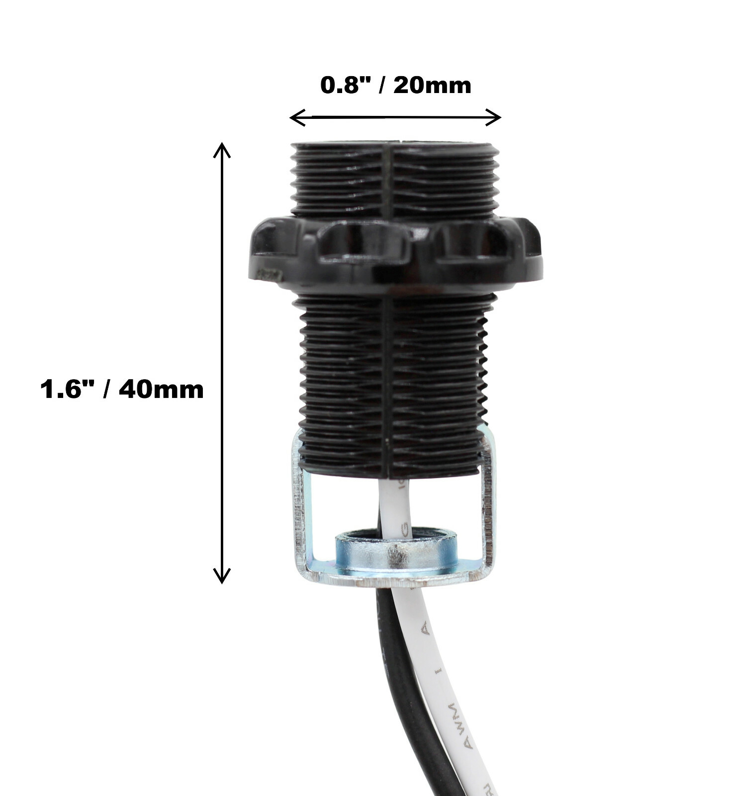 E12 Candelabra Socket with 12” Leads, External Threading, Hickey and Ring