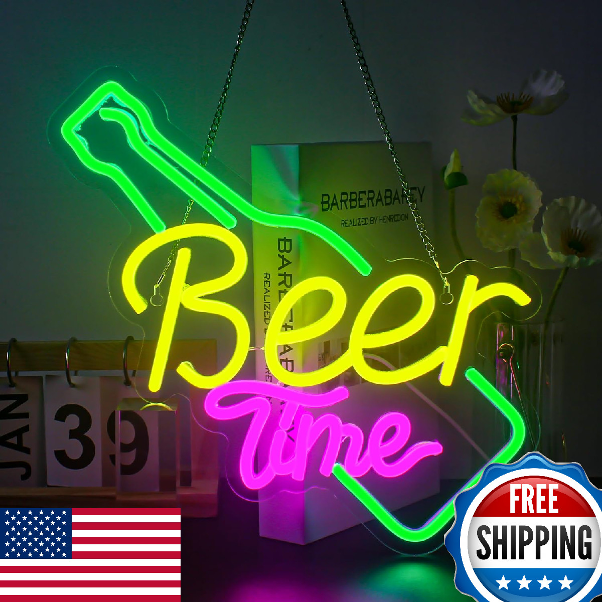 DREAMFORT Beer Time Neon Sign Bar Neon Lights Neon Beer Signs Colorful Led Neon