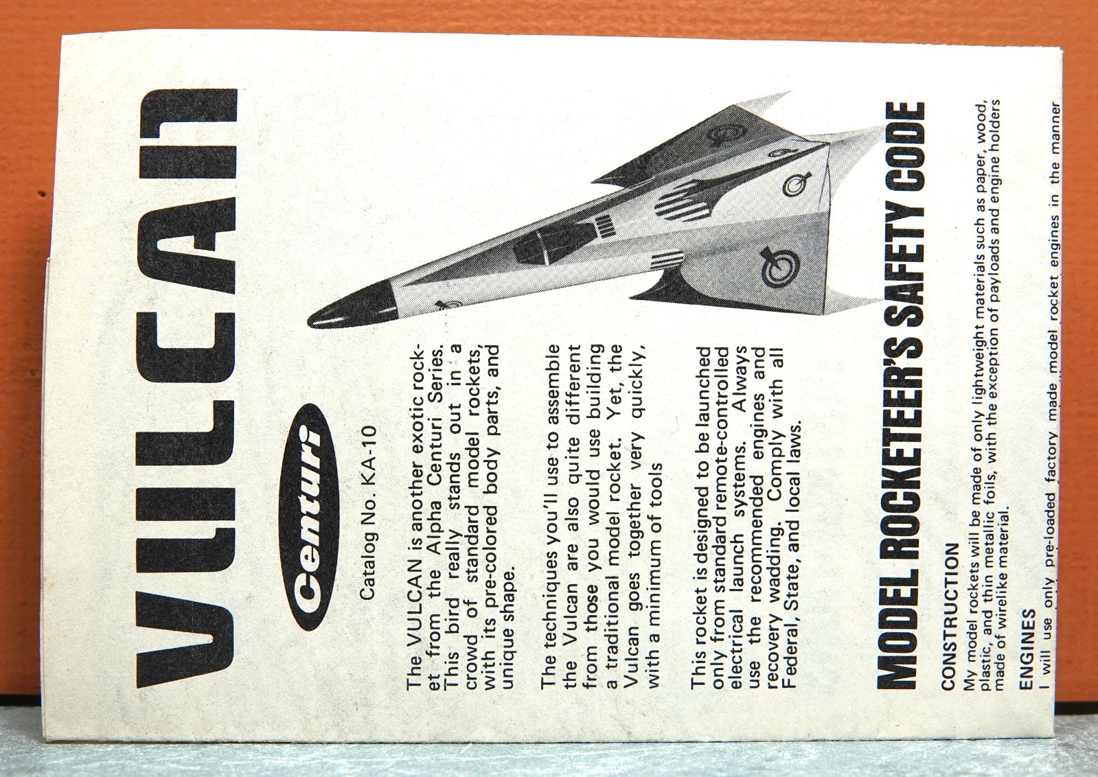 CENTURI VULCAN MODEL ROCKET # KA-10 (INSTRUCTIONS ONLY)