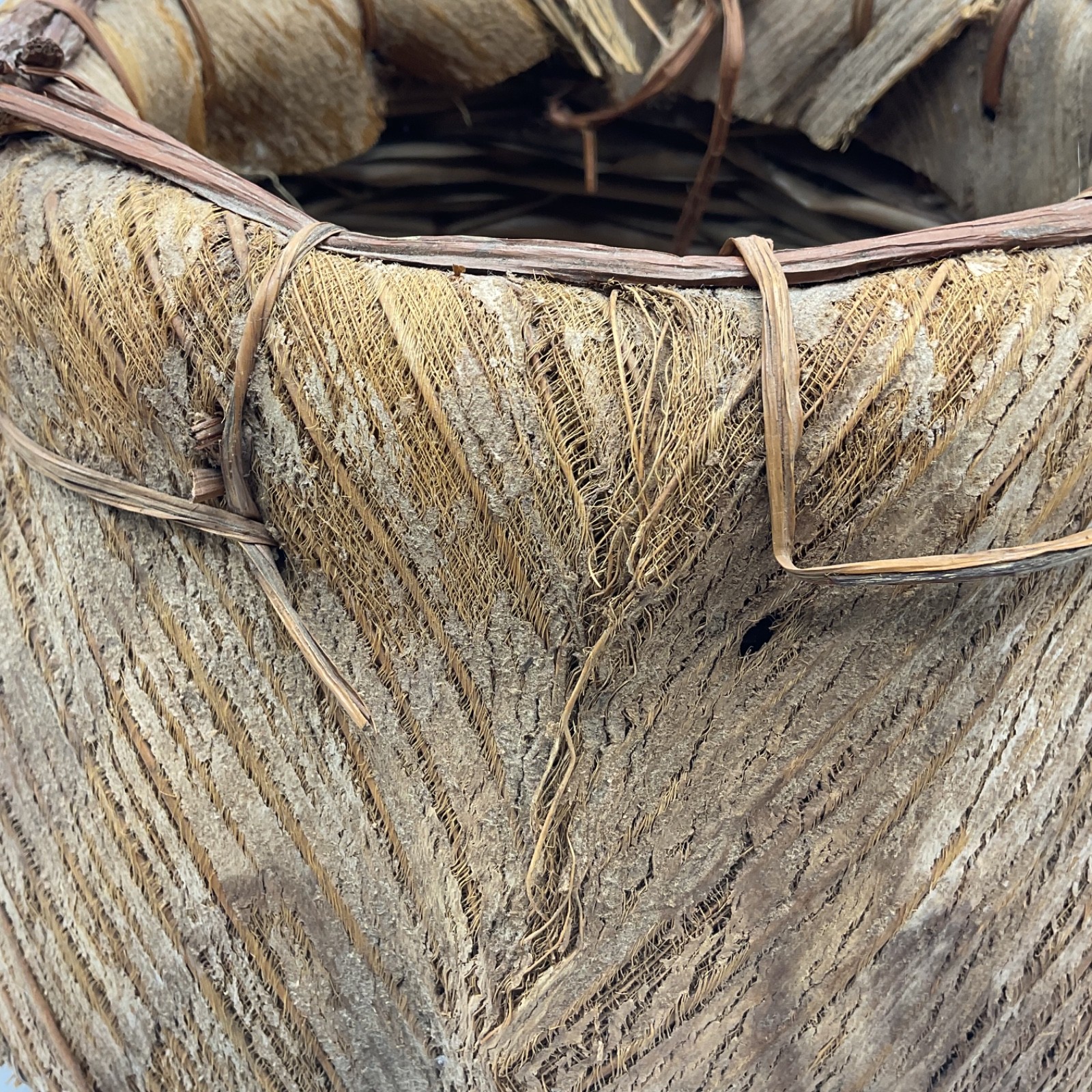 Handmade Palm Husk Sheath Basket Planter 11” Rustic Tiki Boho Tropical