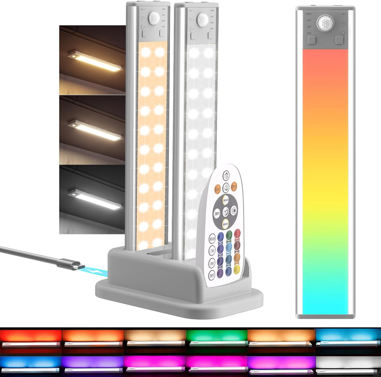 under Cabinet Lights with Charging Station, 24LED Dimmable Rechargeable Motion S