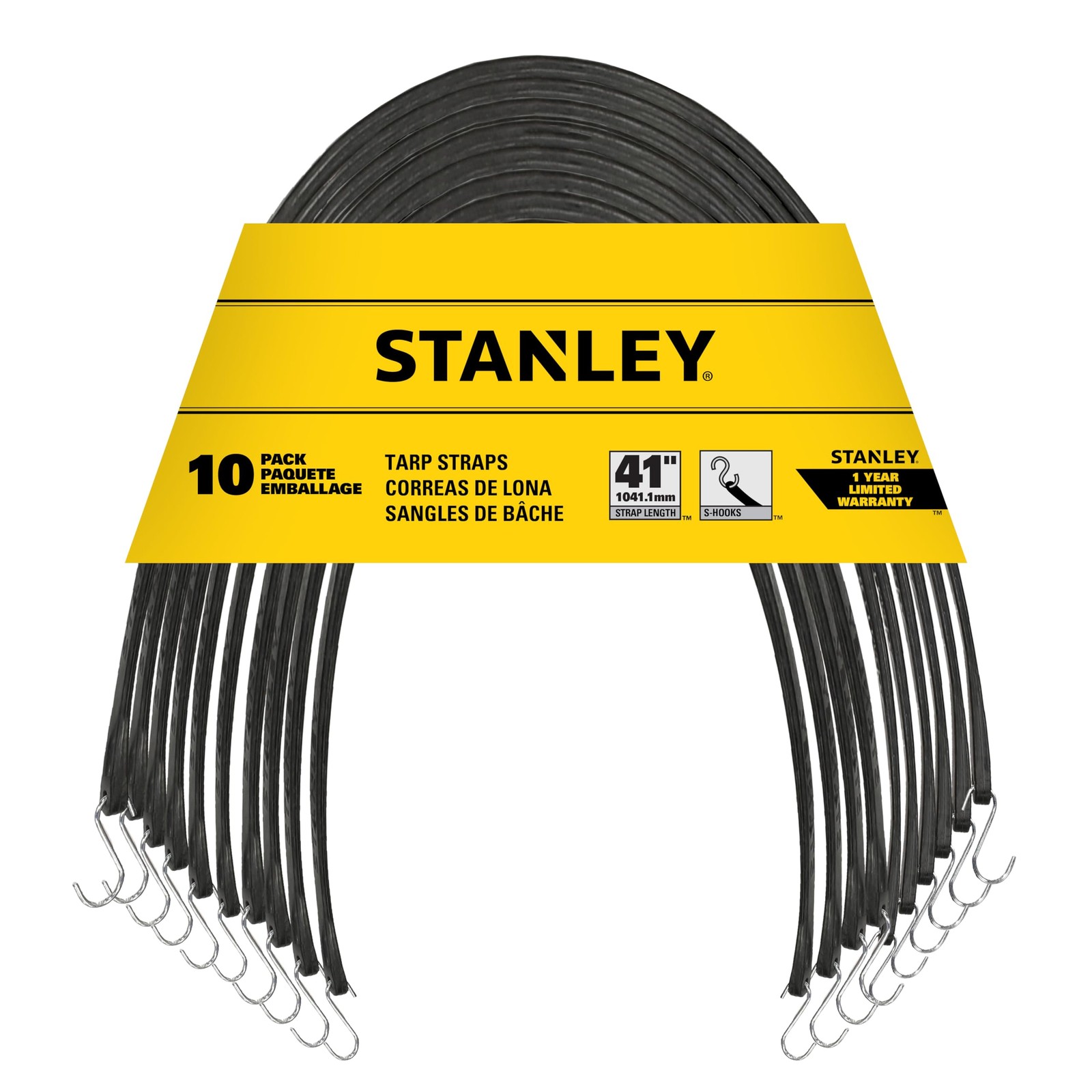 STANLEY S300441 Black 41" Rubber Tarp Bungee Cords for Boating, Camping, Cargo