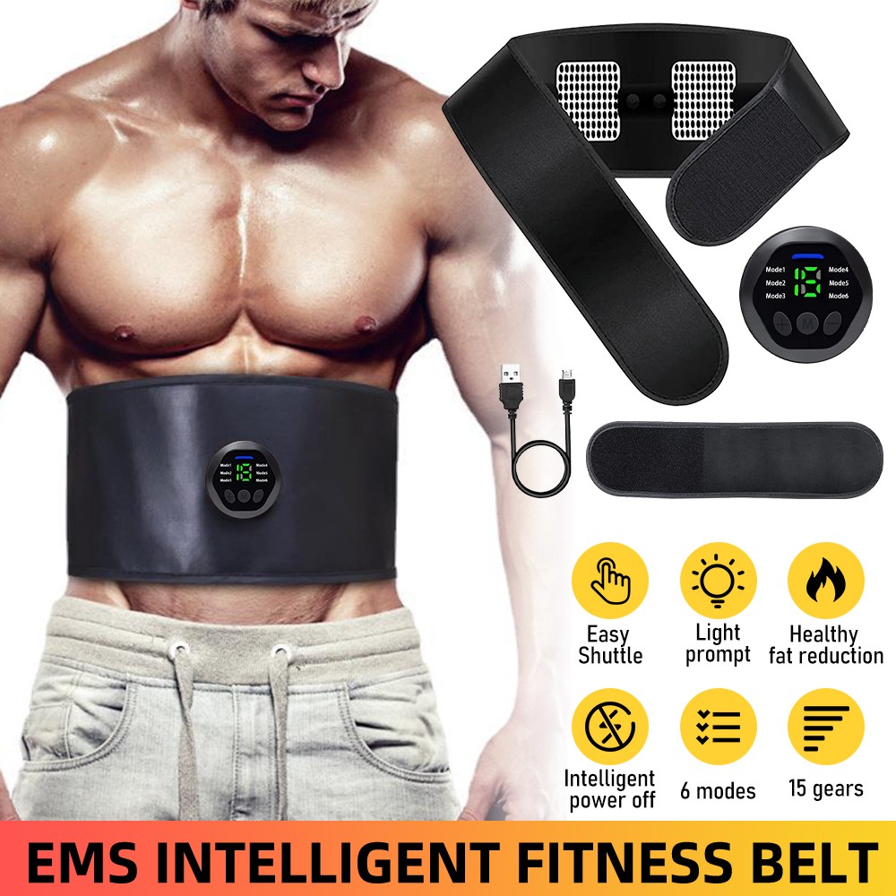 Rechargeable EMS Abdominal Muscle Stimulator ABS Trainer Toner Fitness Belt Gift