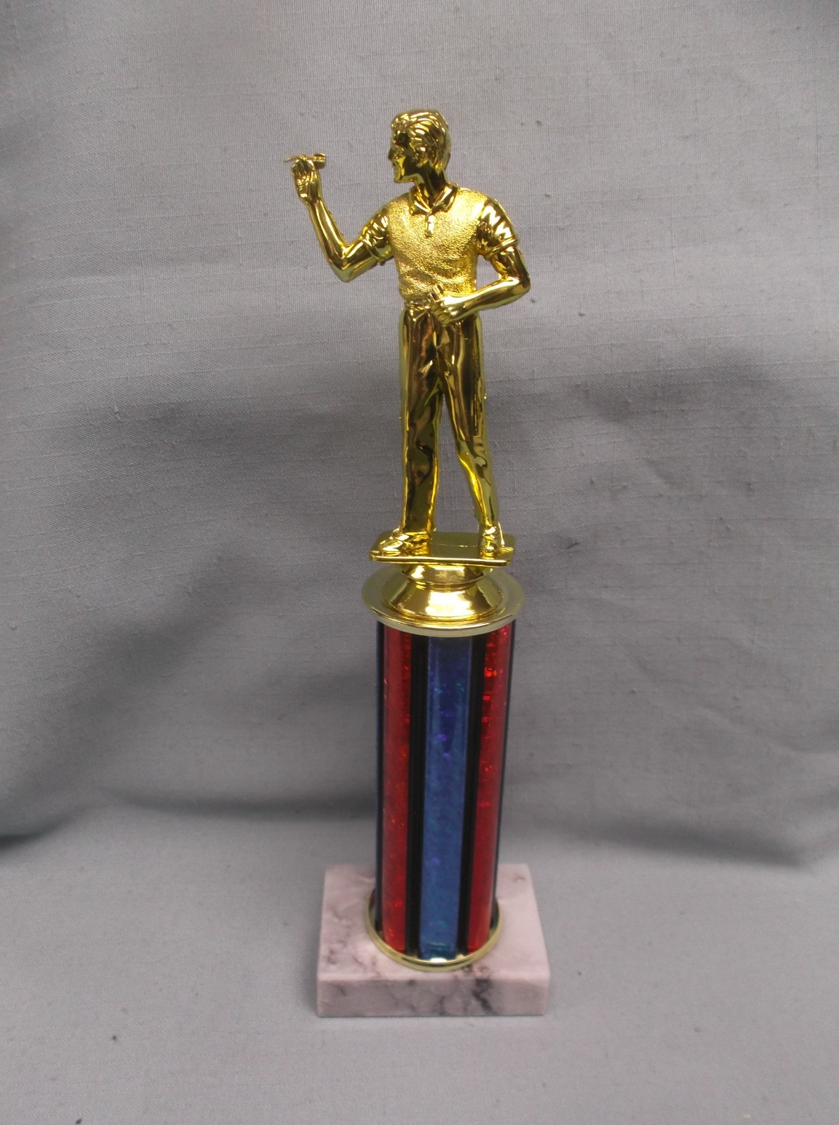 male dart trophy red/blue column marble base award FREE lettering