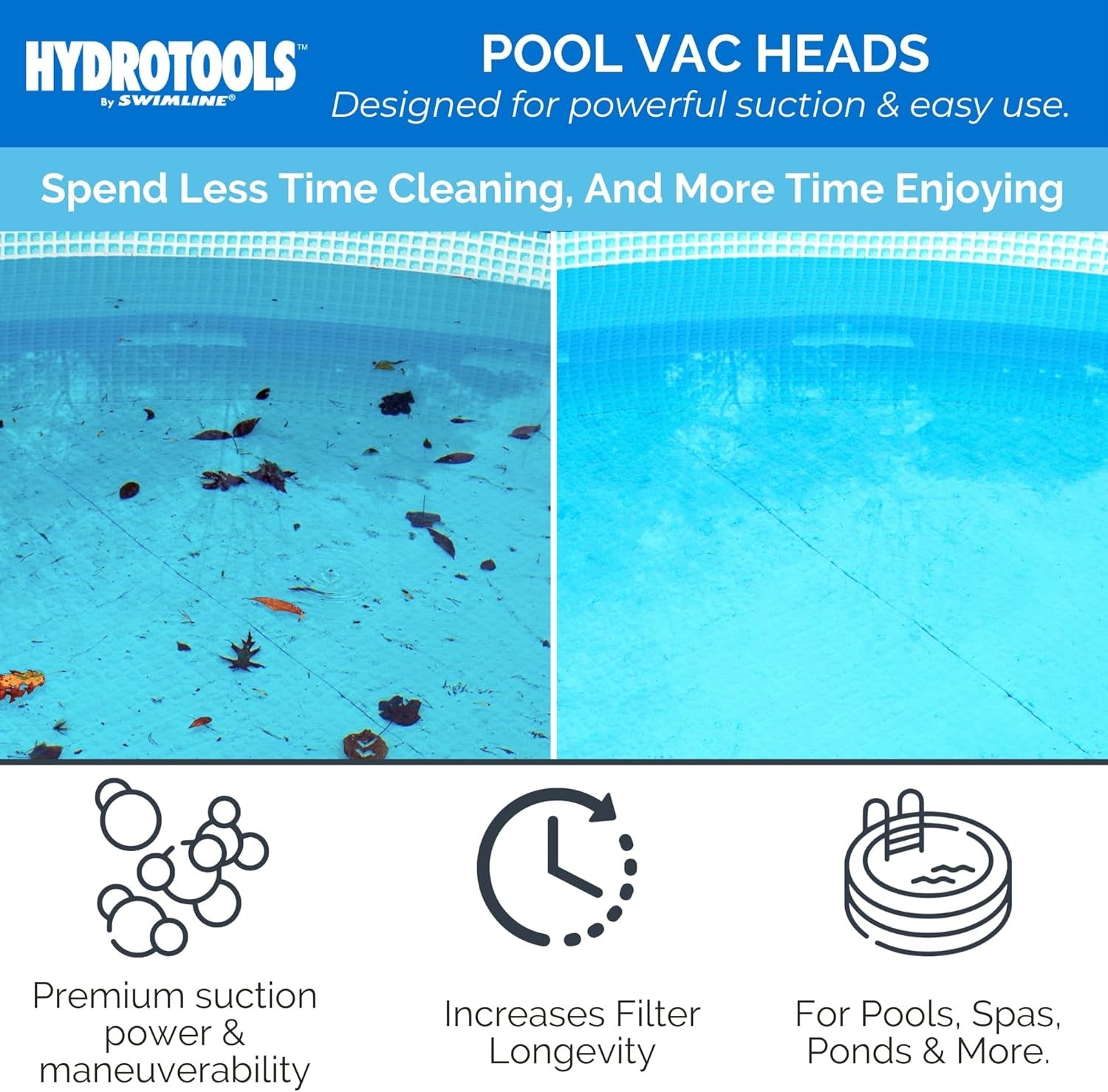 HYDROTOOLS Manual Pool Vacuum Head Attachment for Inground & Above Ground Pools
