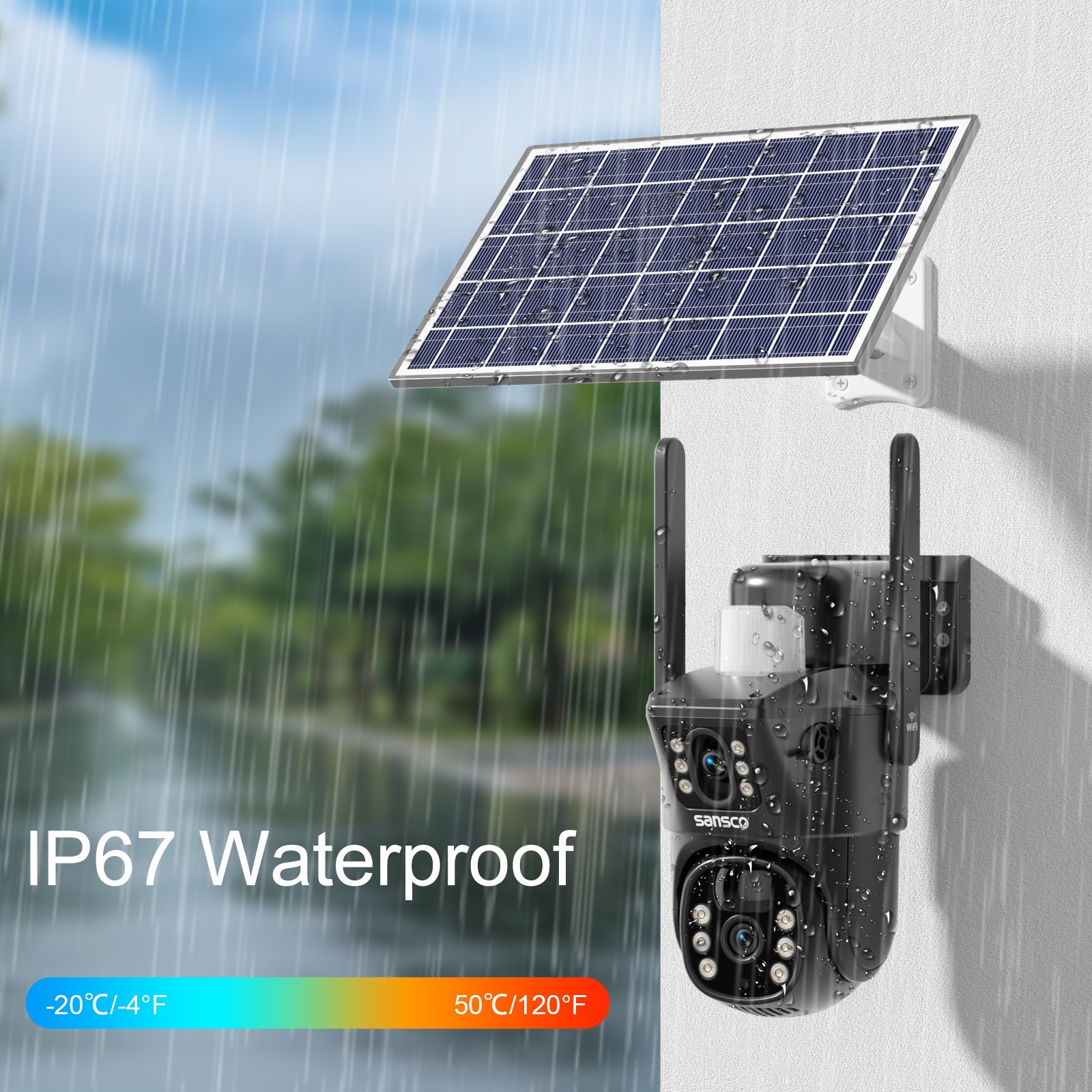 4pcs WIFI Home Security Camera System Solar Panel 4MP PTZ Wireless Outdoor Audio