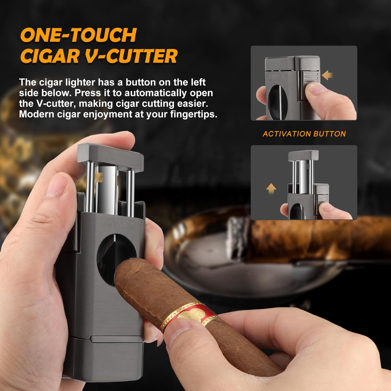 SCARRA Cigar Torch Lighter, Multi-Function 3-in-1 Lighter Gift for Gray