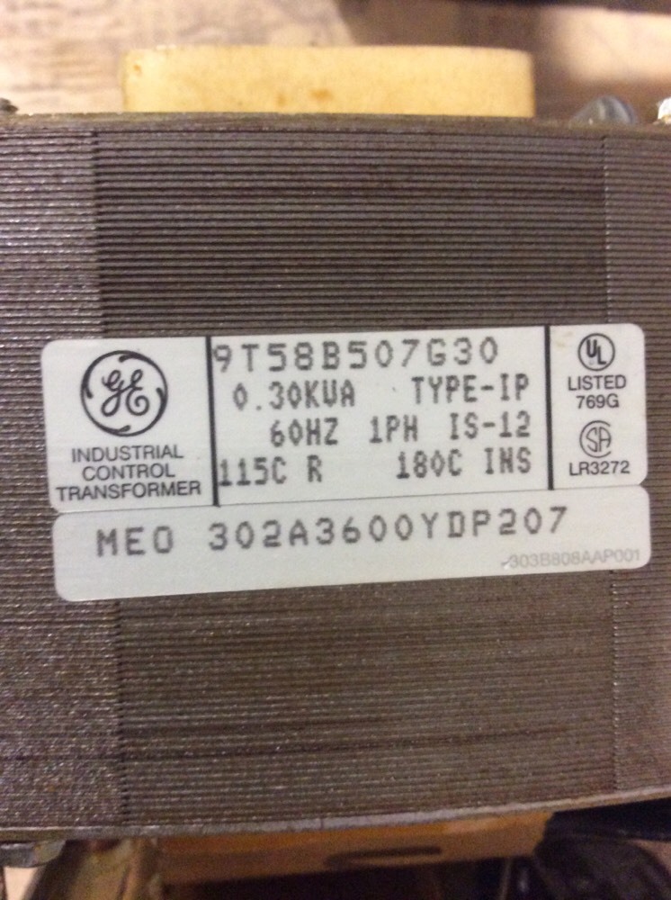 GE General Electric Control Transformer 9T58B507G30 .30 Kva Pri 480 Volt Sec 120