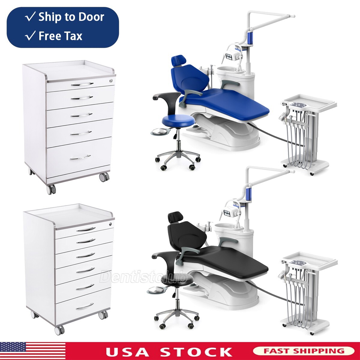 Dental Unit Chair DC Motor Computer Controlled+Stool /Storage Cabinet Tool Cart